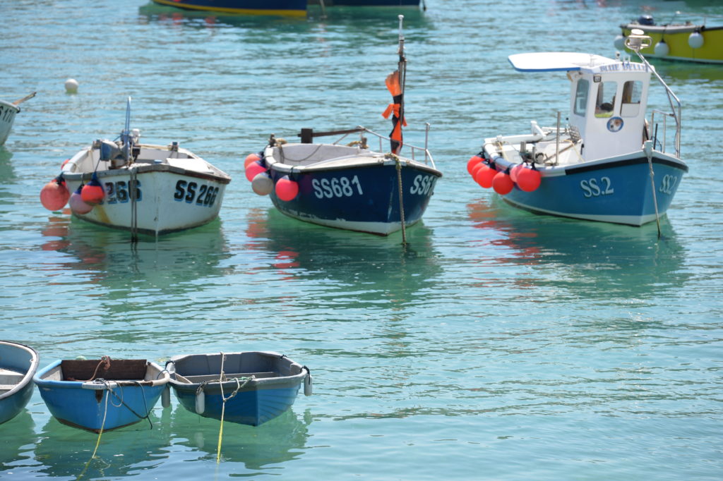 Boats on the sparkling sea in St Ives