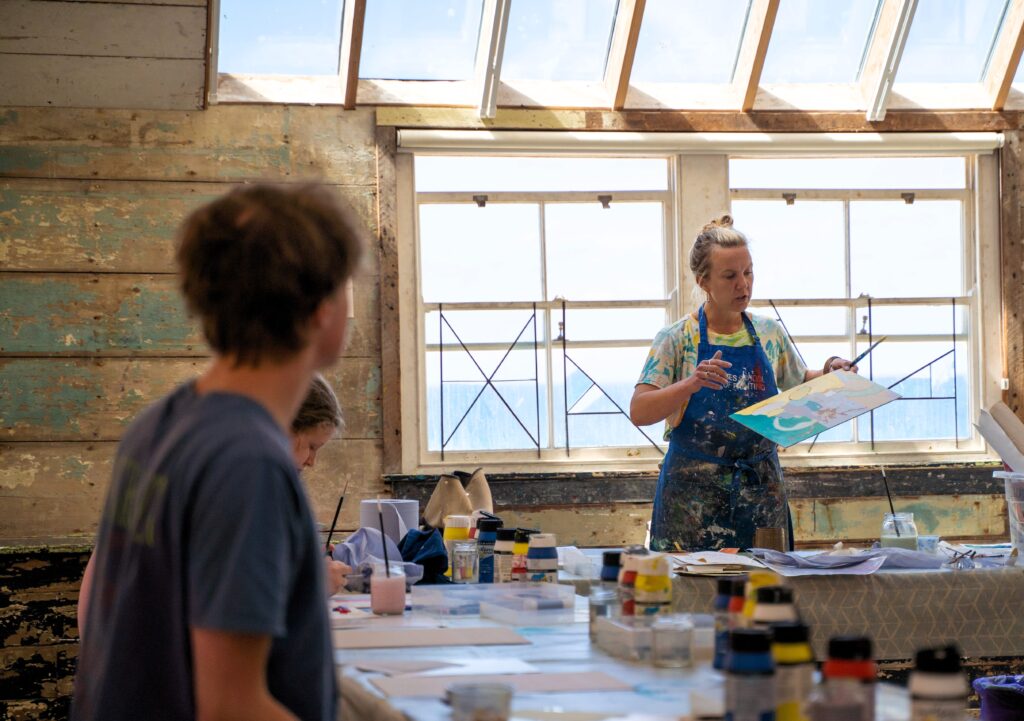 Young people in studio with artist