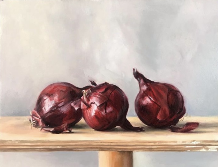 Still Life Oil Painting of red onions by Emily Roberts