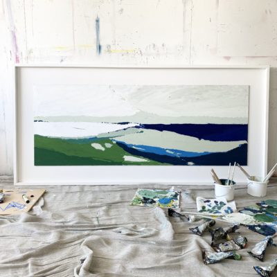 Martha Holmes landscape oil painting in her studio for St Ives online art class.