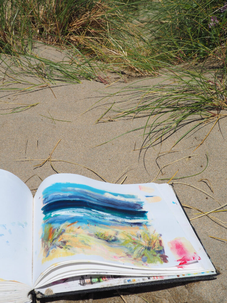 Sketchbook in the dunes at Hayle Beach by Victoria Gillow