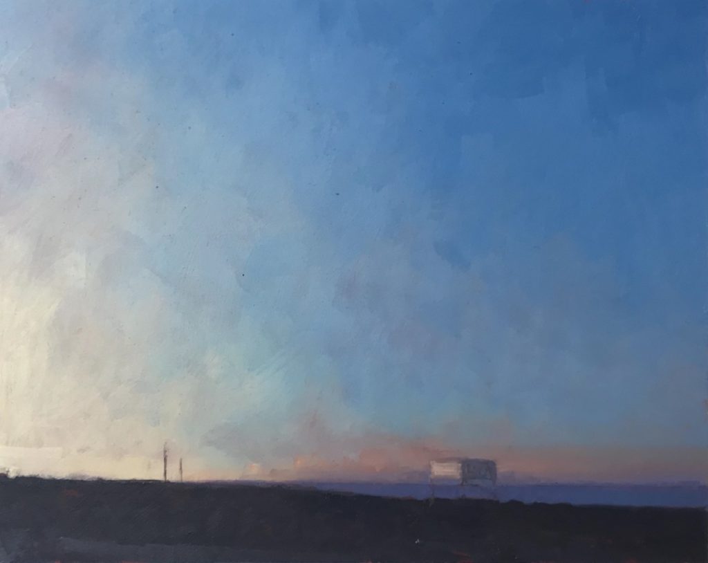 Blue twilight sky painting by artist Tom Rickman for online art class Painting in oils.