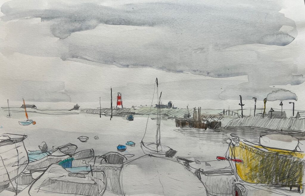 Drawing of a harbour scene by Eleanor Crow